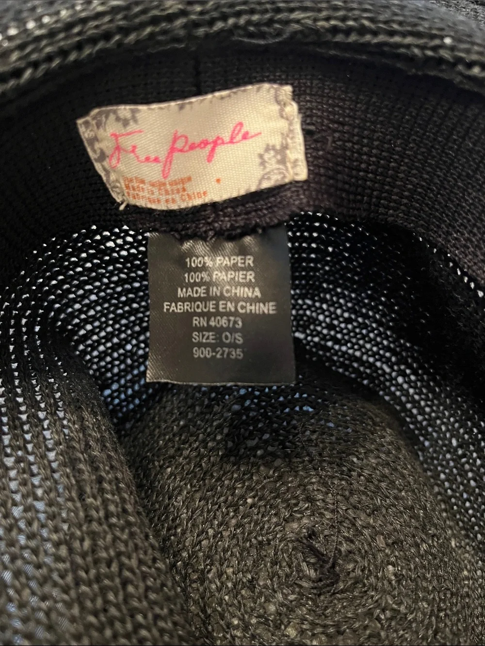 Free People Black Braided paper Fedora with Brown Band Trim in EUC